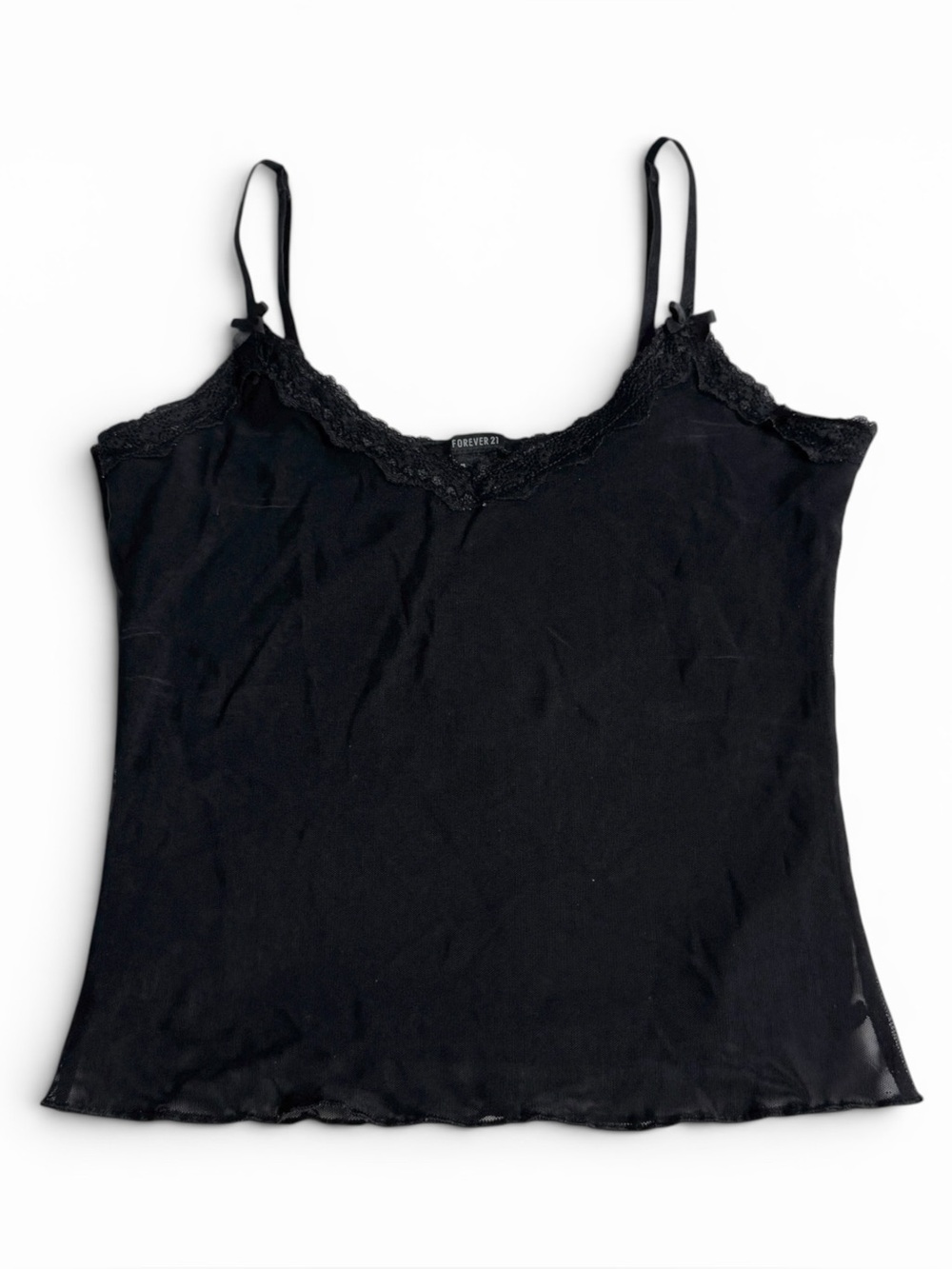FOREVER21 Black Sheer Layered Floral Lace Trim Cami with Bowties